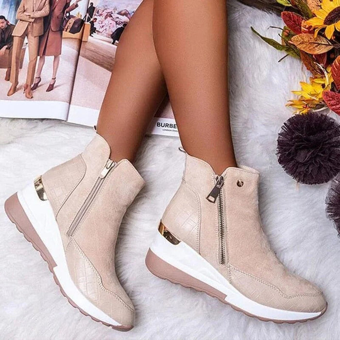 Women's Ankle Boots with Side Zipper and Crocodile Detail