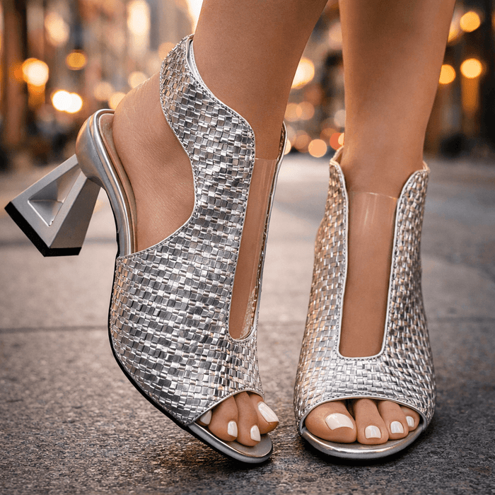 Women's Woven Block Heel Sandals Open Toe Slip-On