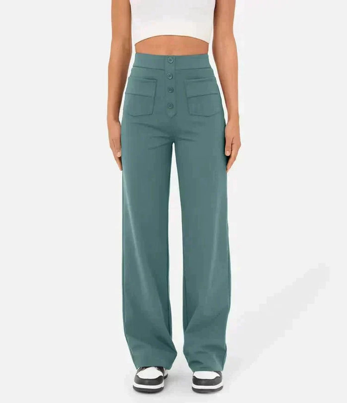 Women's High-Waist Wide-Leg Trousers with Front Button