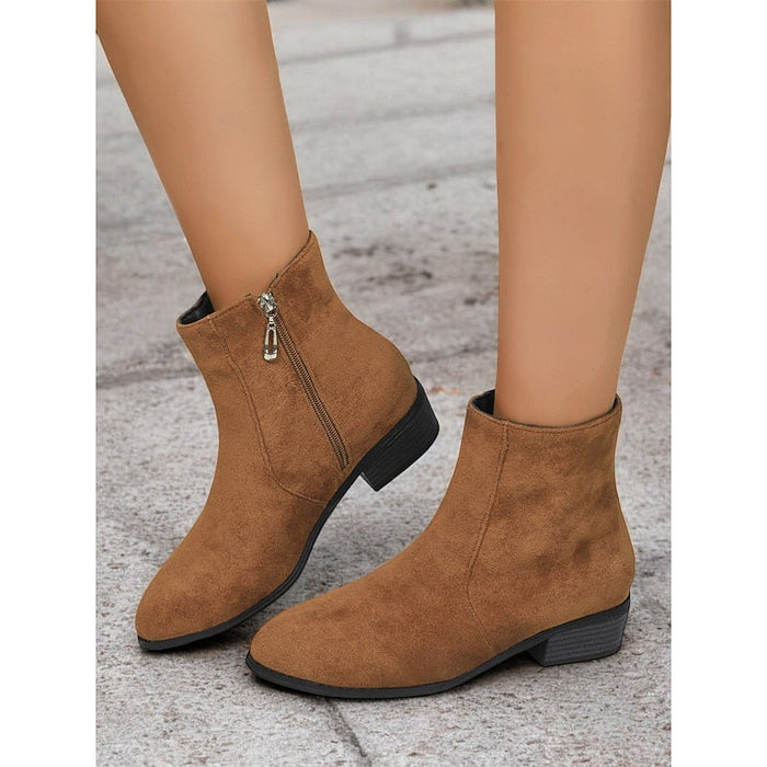Women's Block Heel Ankle Boots with Side Zipper
