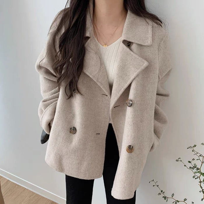 Women's Double-Breasted Short Blazer with Notch Lapel