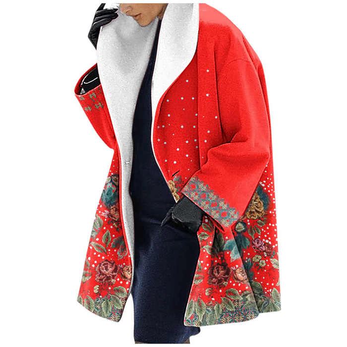 Women's Floral Print Shawl Collar Coat Relaxed Fit