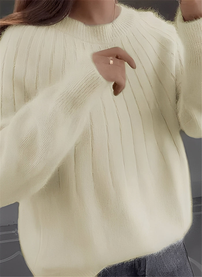 Women's Ribbed Crew Neck Pullover Sweater Relaxed Fit
