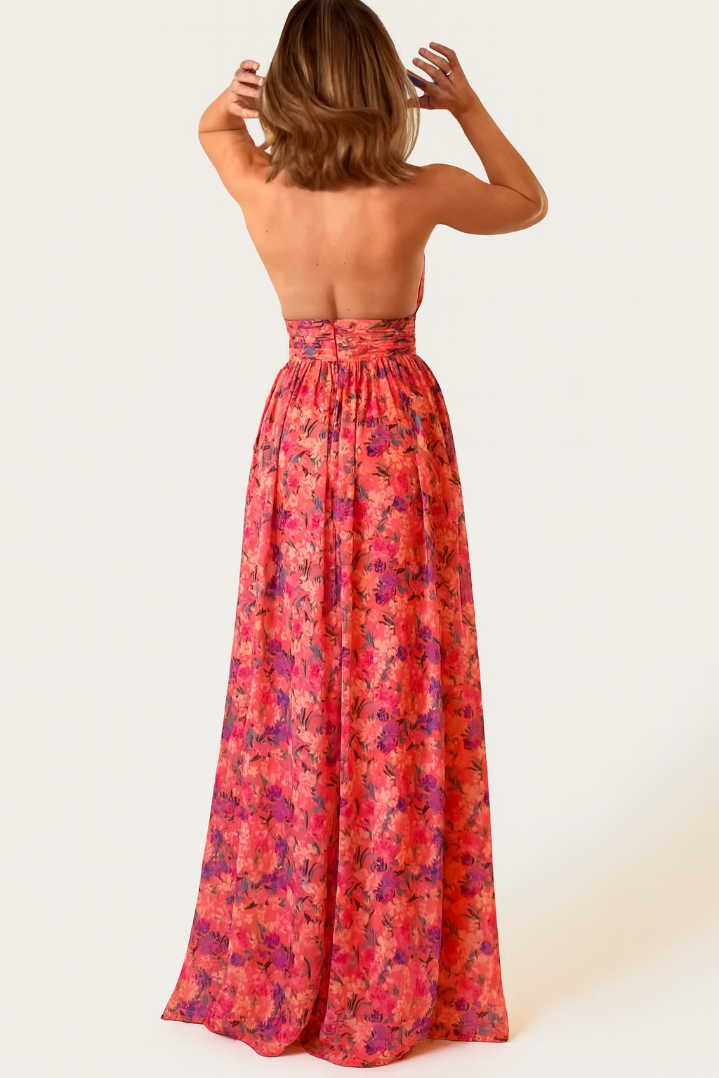 Isa Luna | Backless Maxi Dress with Floral Print