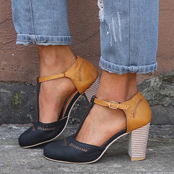 Women's T-Strap Mary Jane Heels with Block Heel