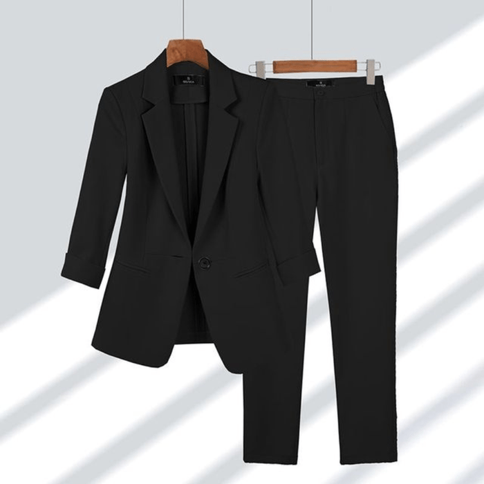Women's Two-Piece Pant Suit with Notch Lapel Blazer