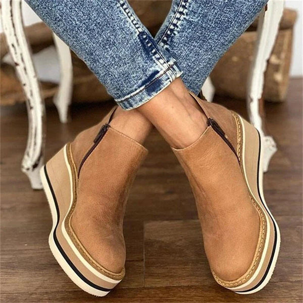 Women's Platform Ankle Boots with Striped Sole