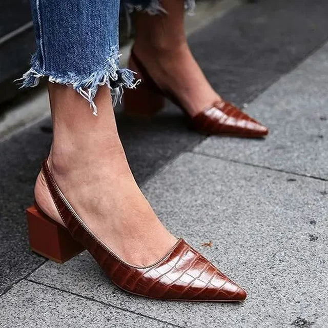 Women's Pointed Toe Slingback Heels with Block Heel