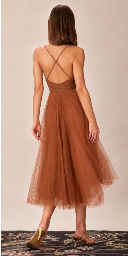 Selene | Spaghetti Strap Flowy Mesh Midi Dress