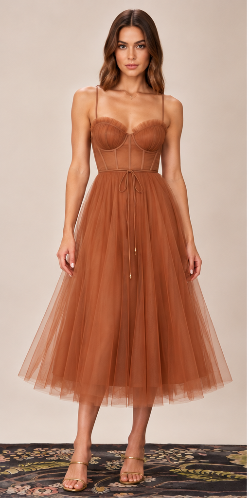 Selene | Spaghetti Strap Flowy Mesh Midi Dress