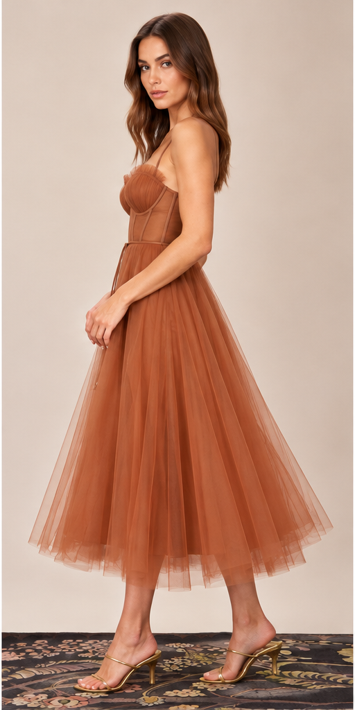 Selene | Spaghetti Strap Flowy Mesh Midi Dress