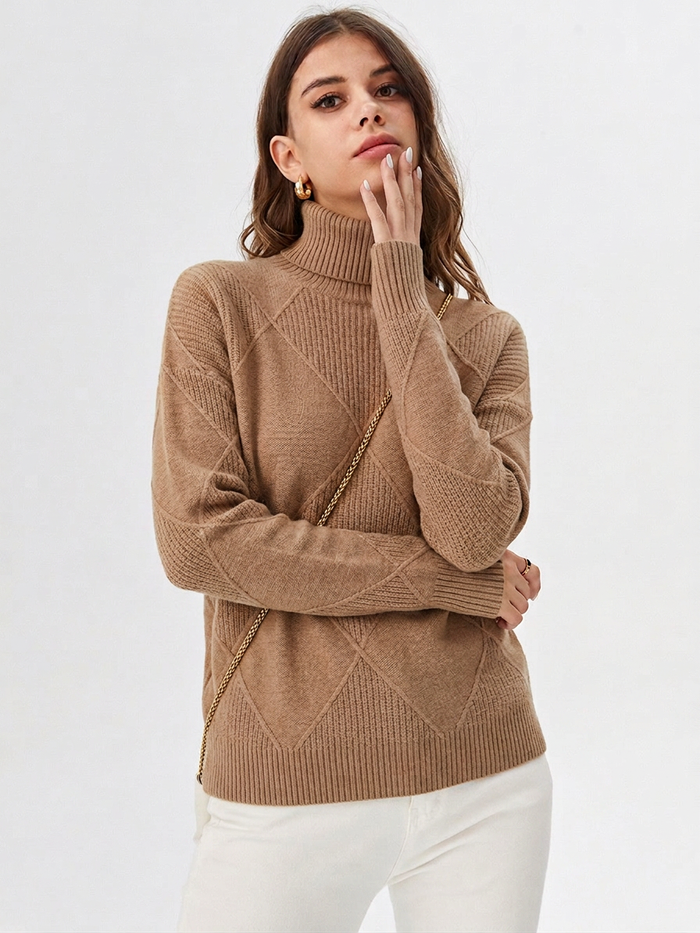 Women's Turtleneck Sweater with Ribbed Detailing