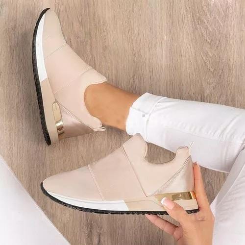 Women's Slip-On Wedge Sneakers with Gold Accent Heel