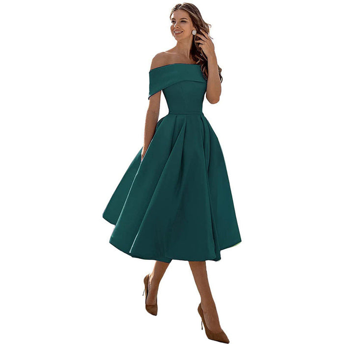 Women's Off-Shoulder Midi Dress with A-Line Skirt