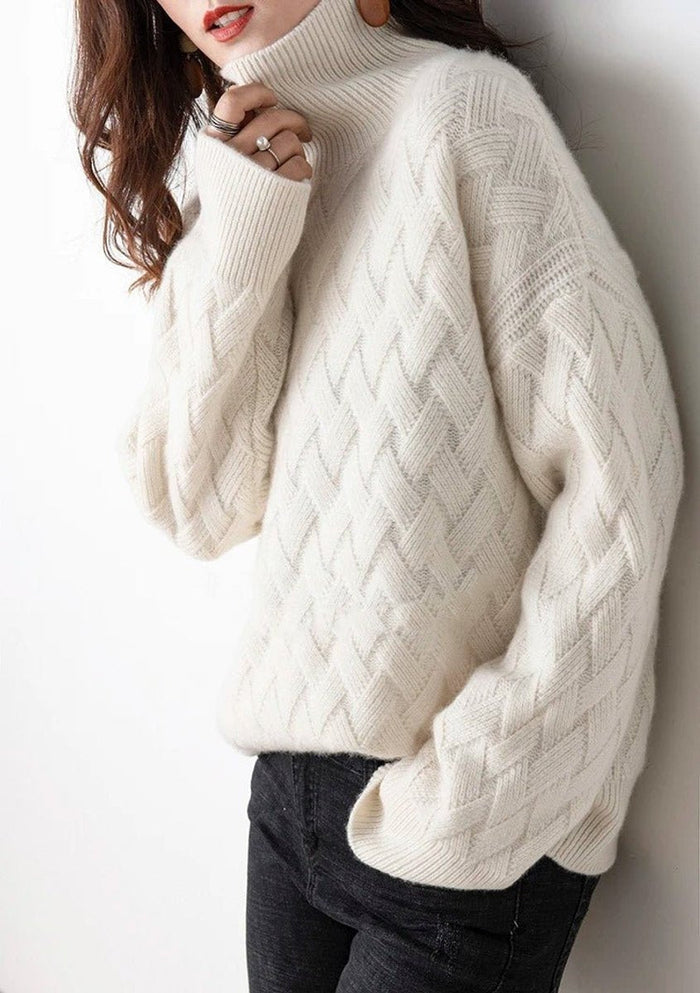 Women's Cable Knit Turtleneck Sweater Oversized Fit