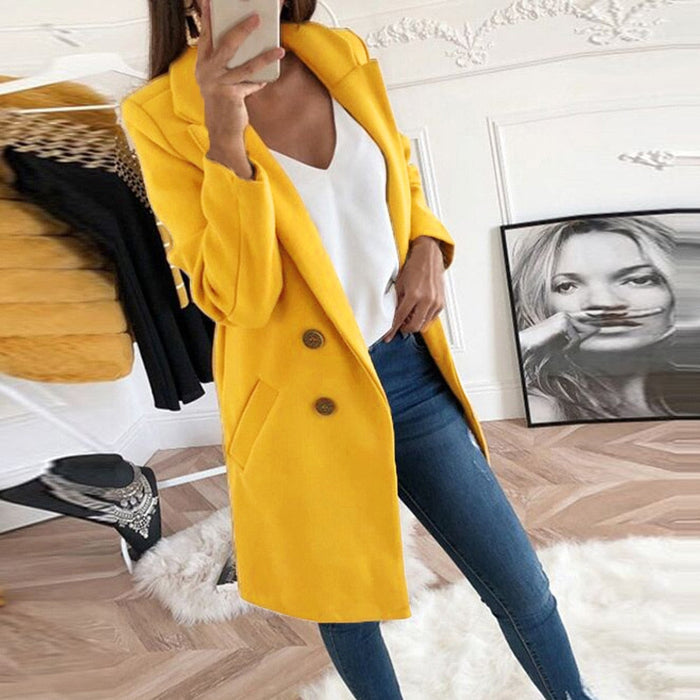 Women's Double-Breasted Blazer Coat with Notch Collar