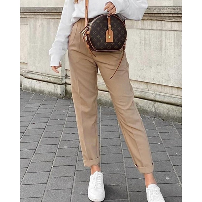 Women's High-Waisted Straight-Leg Trousers with Pockets