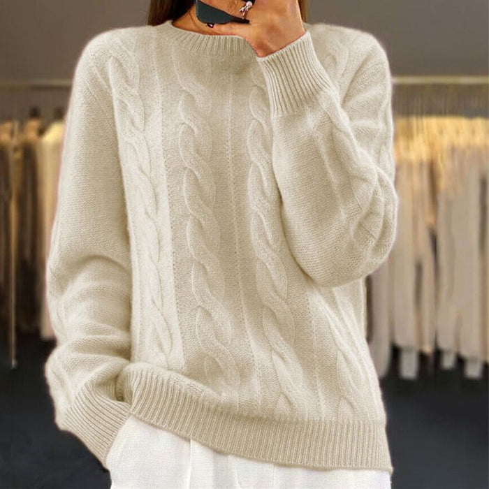 Women's Cable Knit Sweater Crew Neck Long Sleeve