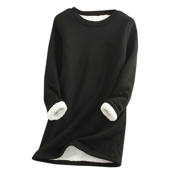 Women's Fleece-Lined Long Sweatshirt with Crew Neck