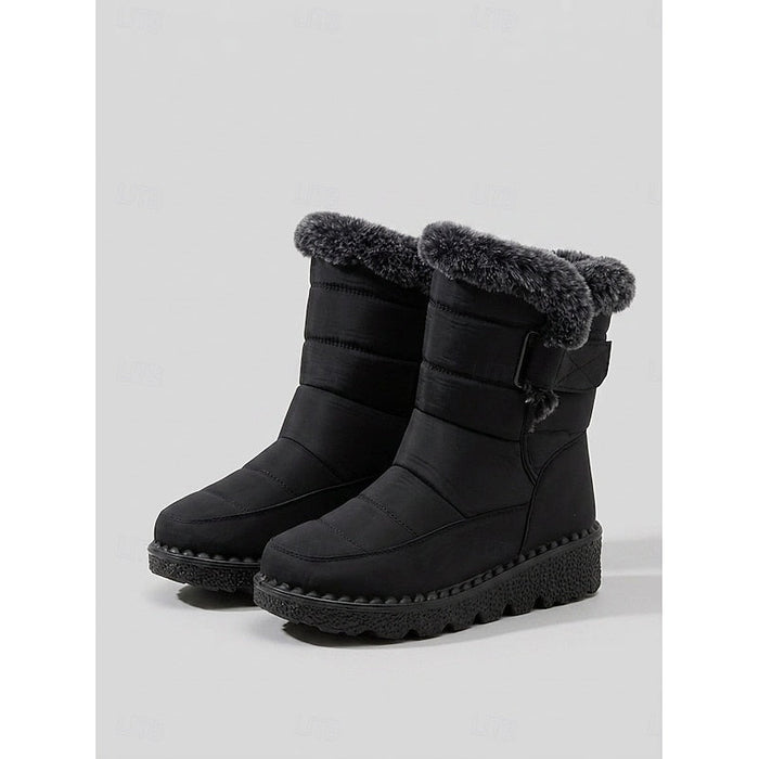 Women's Quilted Snow Boots with Fur Trim and Side Zip